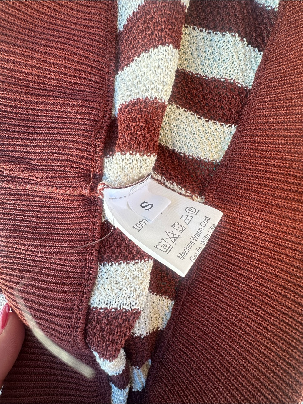 Striped Wide-Leg Knit Pants and Top (set) in Burgundy & White - Picture 7 of 7